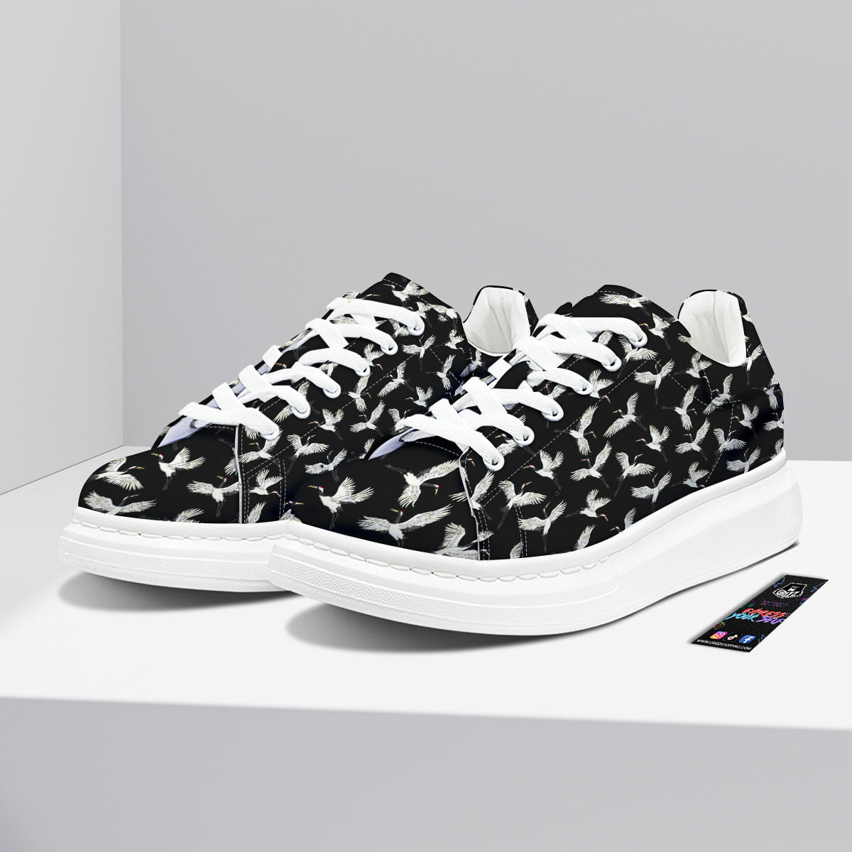 Crane Bird Flying Print Pattern Platform Shoes-grizzshop
