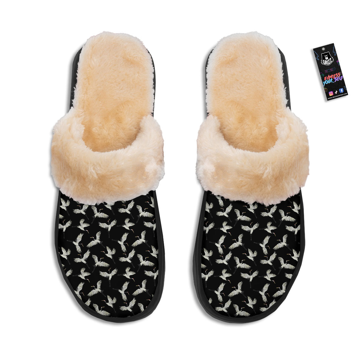 Crane Bird Flying Print Pattern Slippers-grizzshop