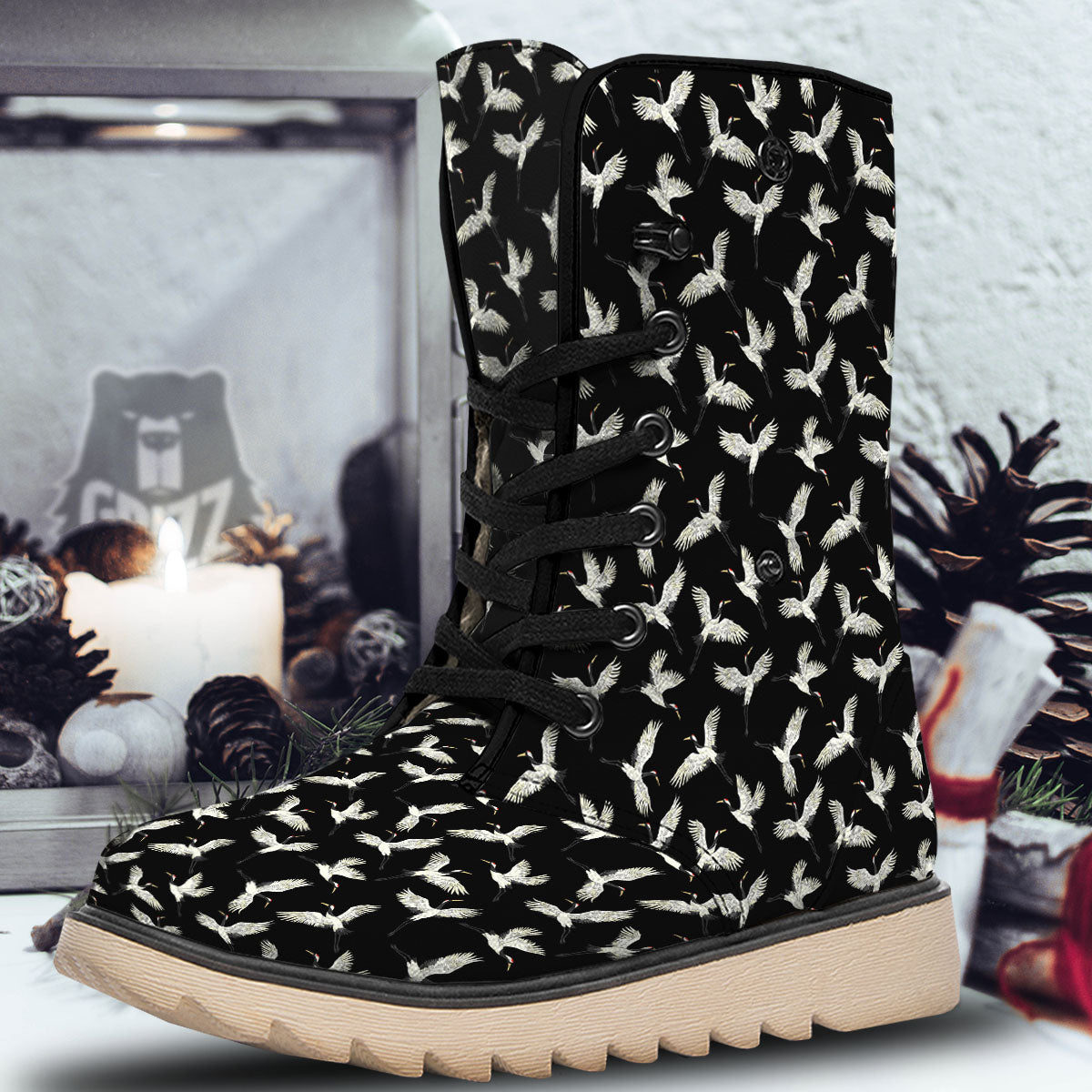 Crane Bird Flying Print Pattern Snow Boots-grizzshop