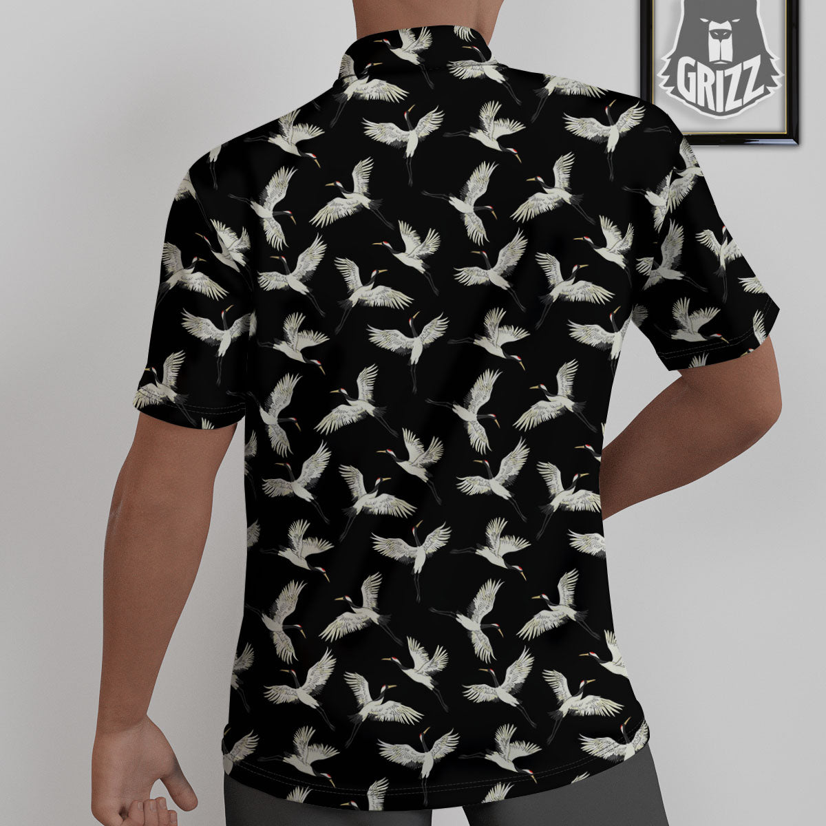 Crane Bird Flying Print Pattern Untucked Shirts-grizzshop