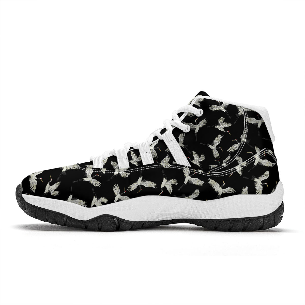 Crane Bird Flying Print Pattern White Bball Shoes-grizzshop