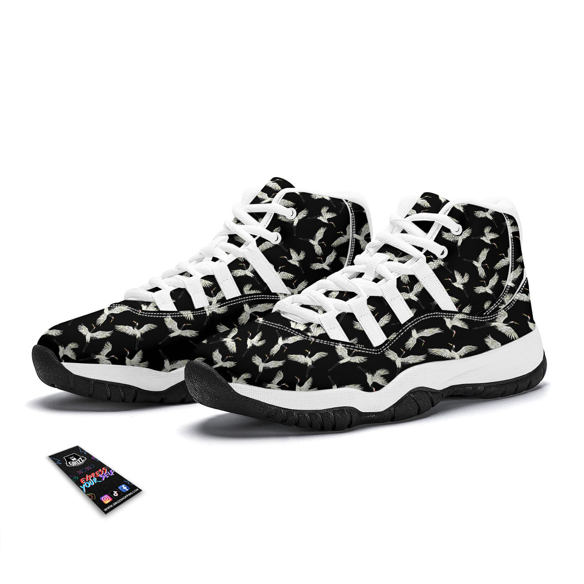 Crane Bird Flying Print Pattern White Bball Shoes-grizzshop