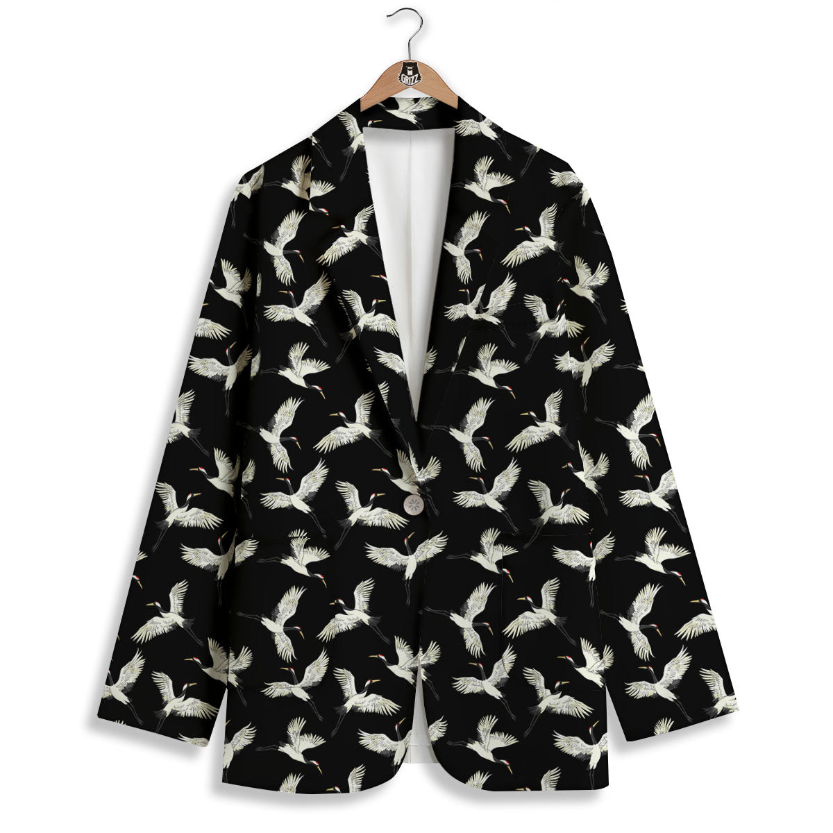 Crane Bird Flying Print Pattern Women's Blazer-grizzshop