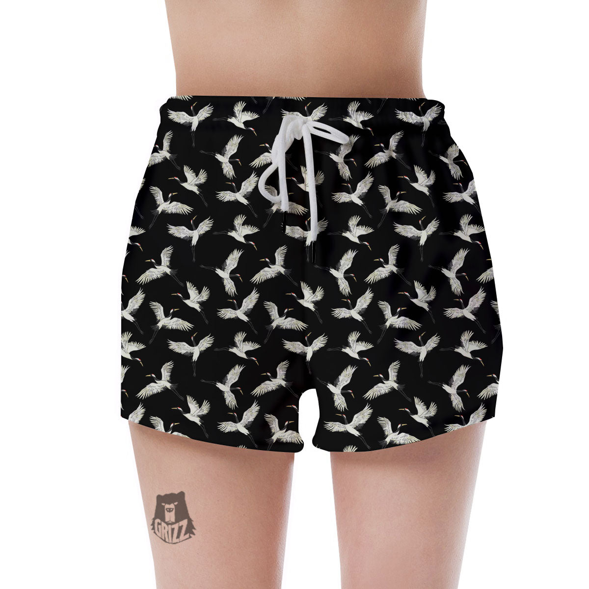 Crane Bird Flying Print Pattern Women's Shorts-grizzshop