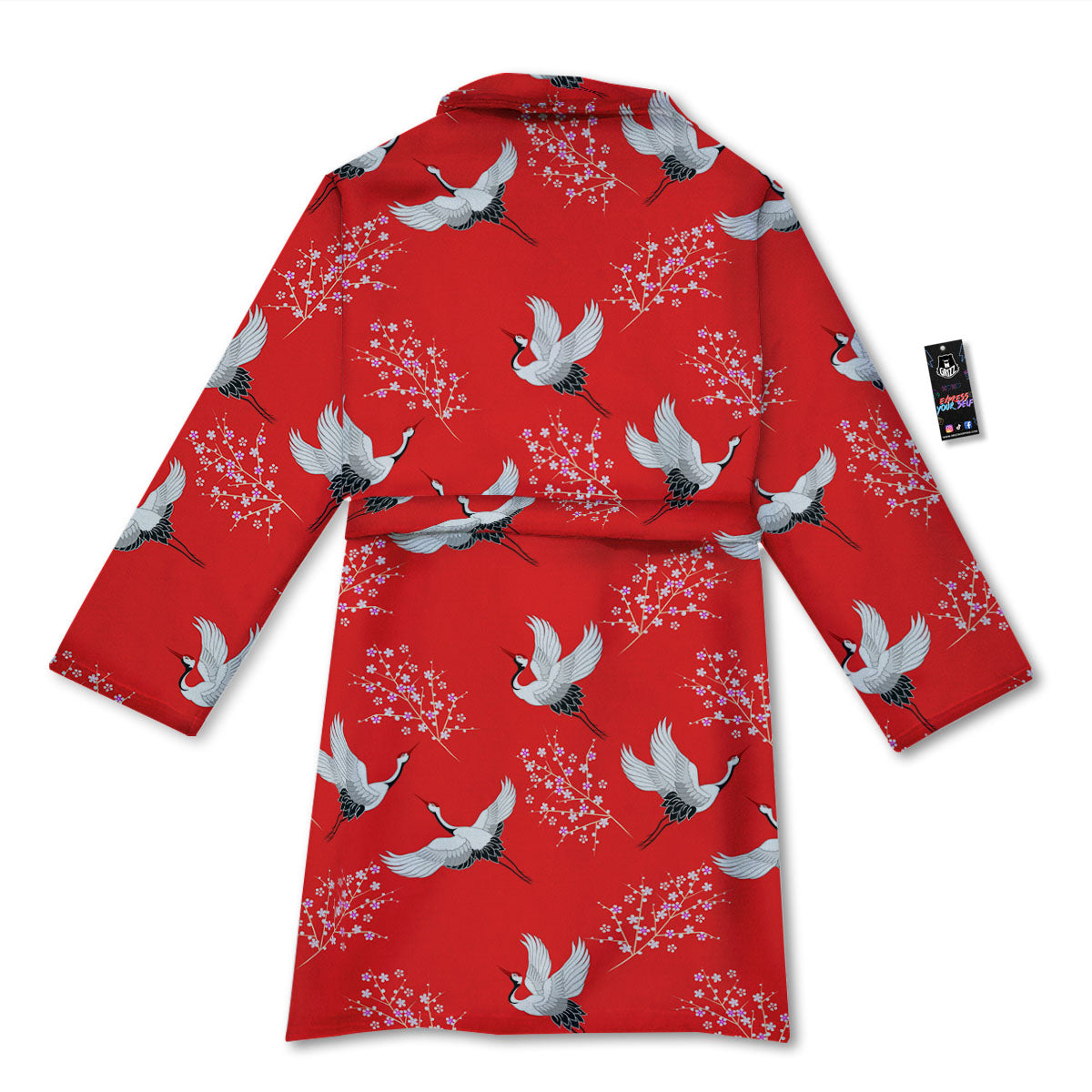 Crane Bird Japanese Print Pattern Bathrobe-grizzshop