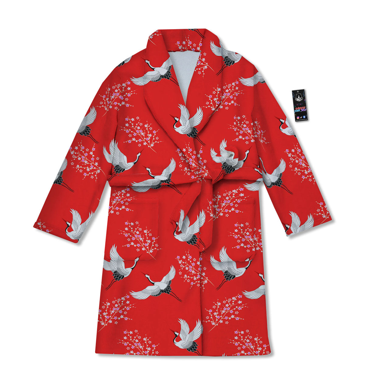 Crane Bird Japanese Print Pattern Bathrobe-grizzshop