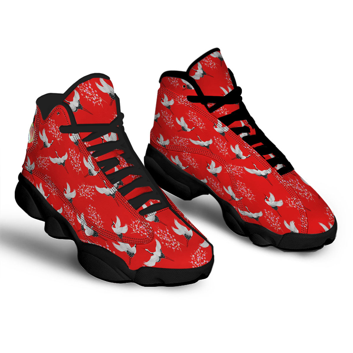 Crane Bird Japanese Print Pattern Black Basketball Shoes-grizzshop