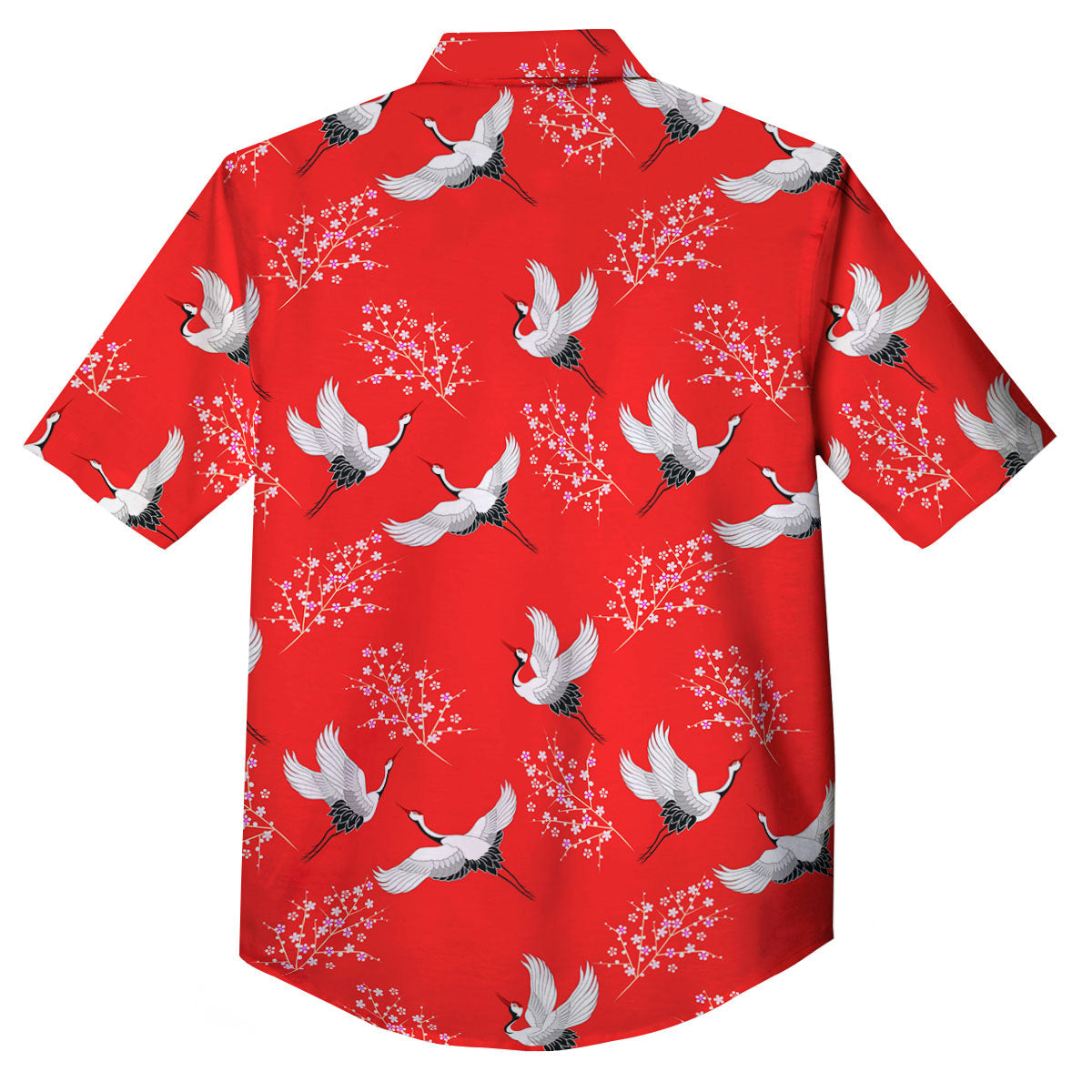 Crane Bird Japanese Print Pattern Button Up Shirt-grizzshop