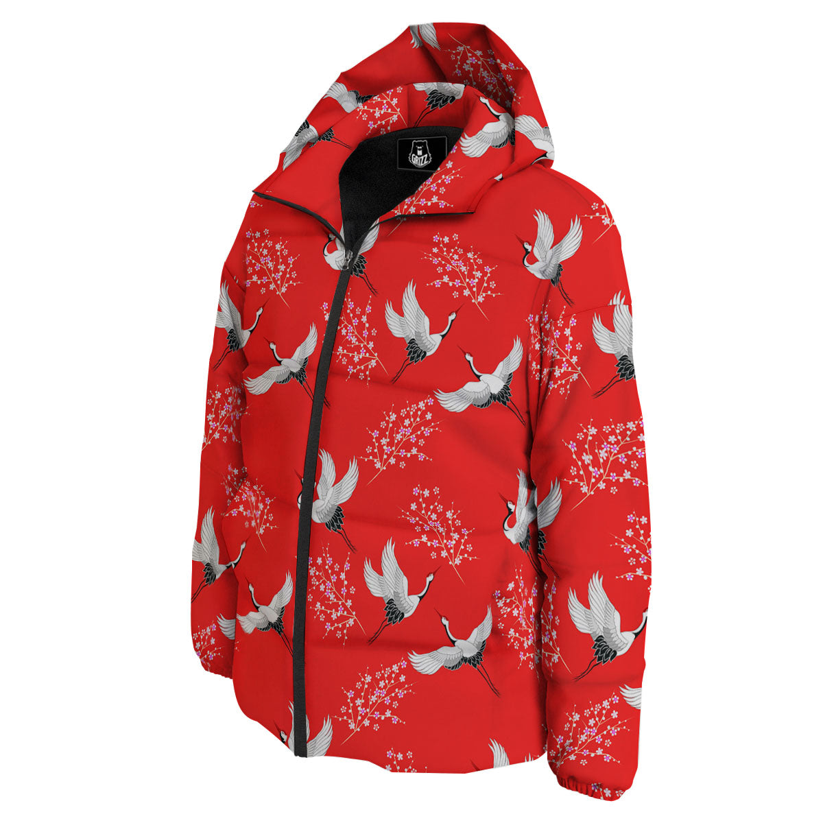 Crane Bird Japanese Print Pattern Down Jacket-grizzshop