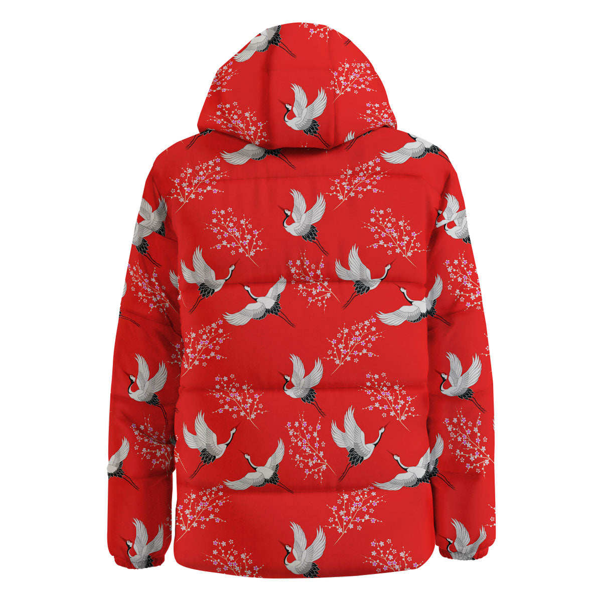 Crane Bird Japanese Print Pattern Down Jacket-grizzshop