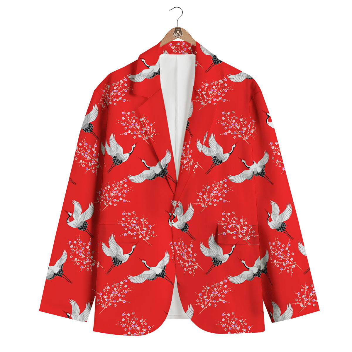 Crane Bird Japanese Print Pattern Men's Blazer-grizzshop