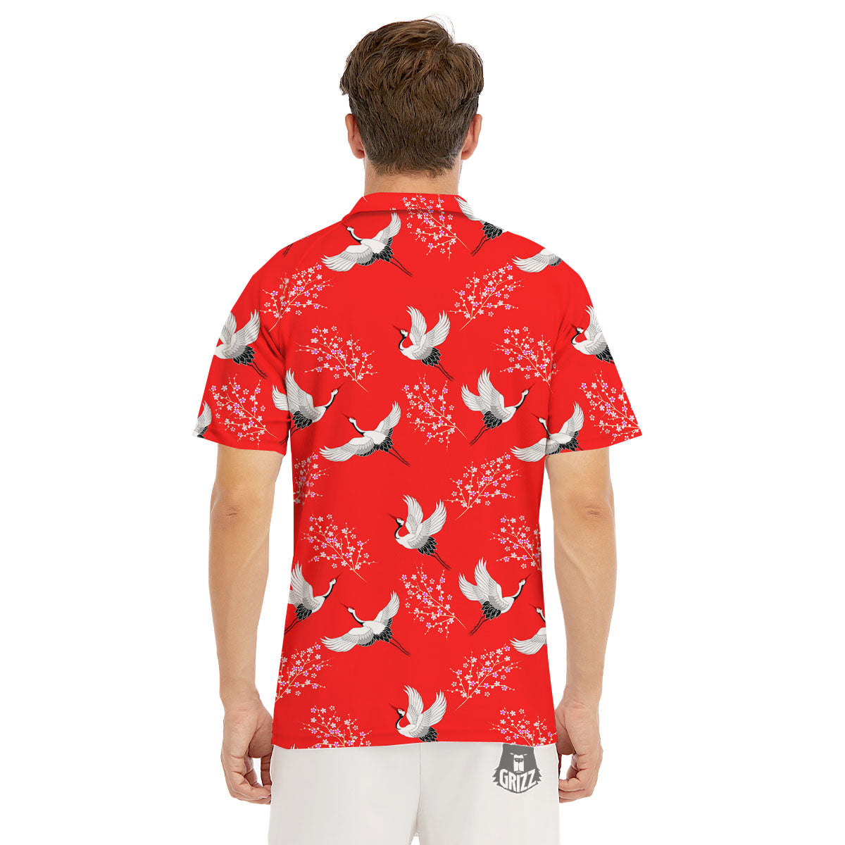 Crane Bird Japanese Print Pattern Men's Golf Shirts-grizzshop
