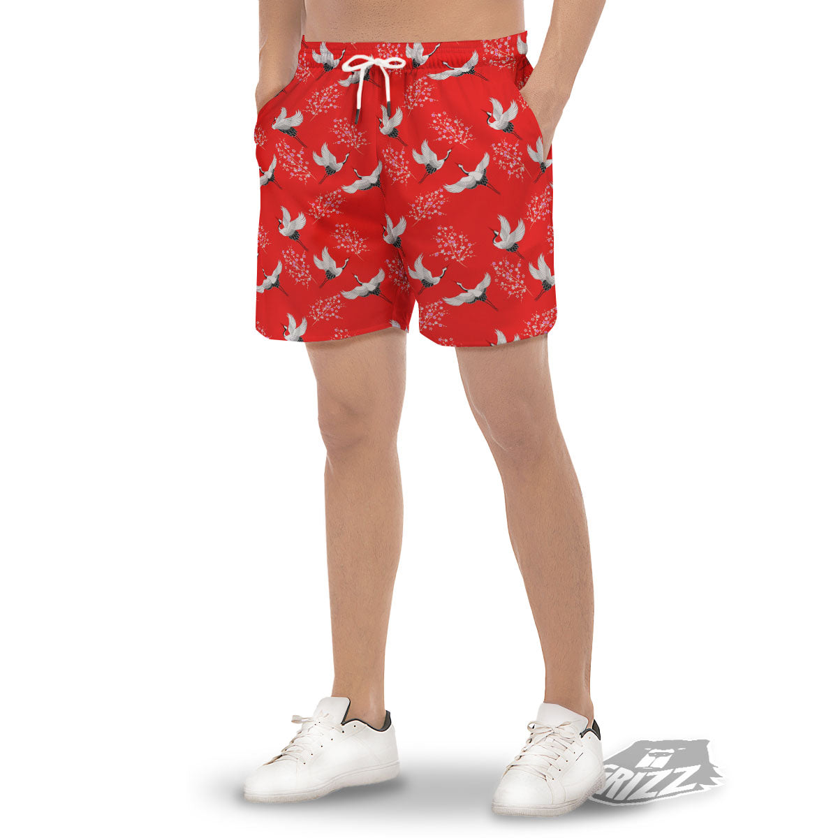 Crane Bird Japanese Print Pattern Men's Gym Shorts-grizzshop