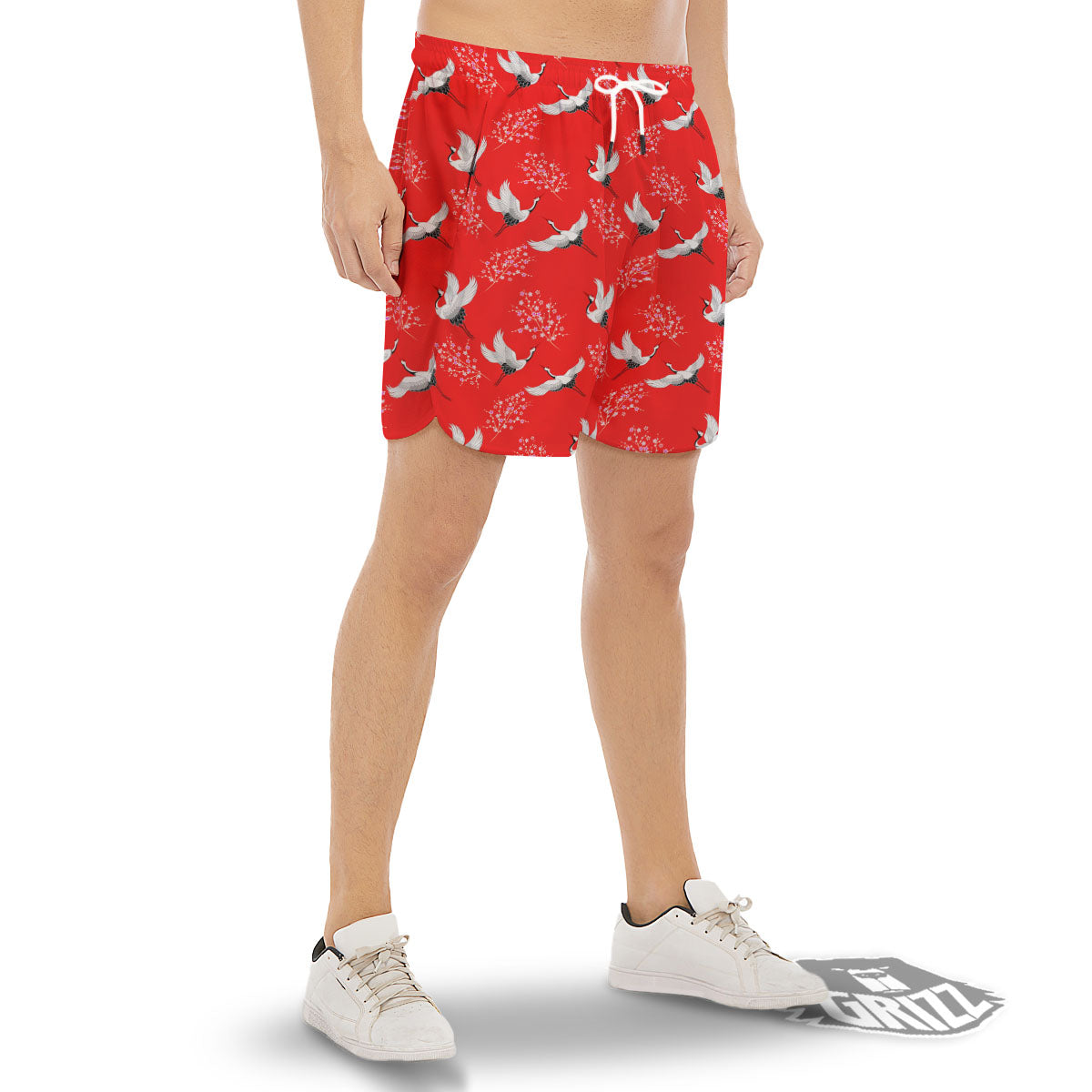Crane Bird Japanese Print Pattern Men's Gym Shorts-grizzshop
