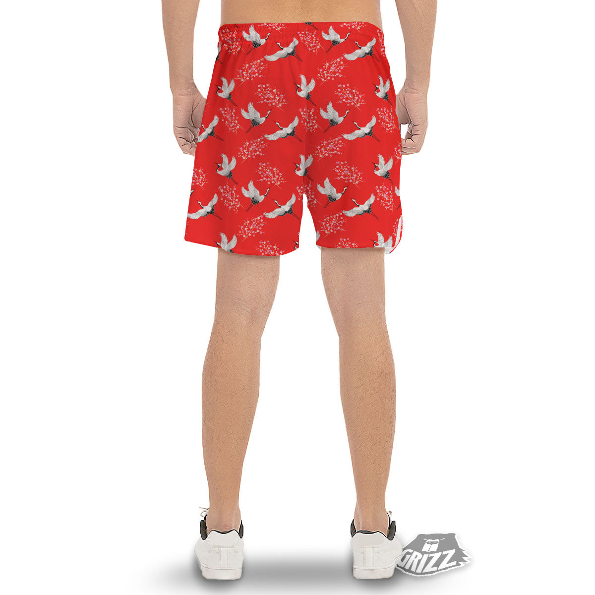 Crane Bird Japanese Print Pattern Men's Gym Shorts-grizzshop