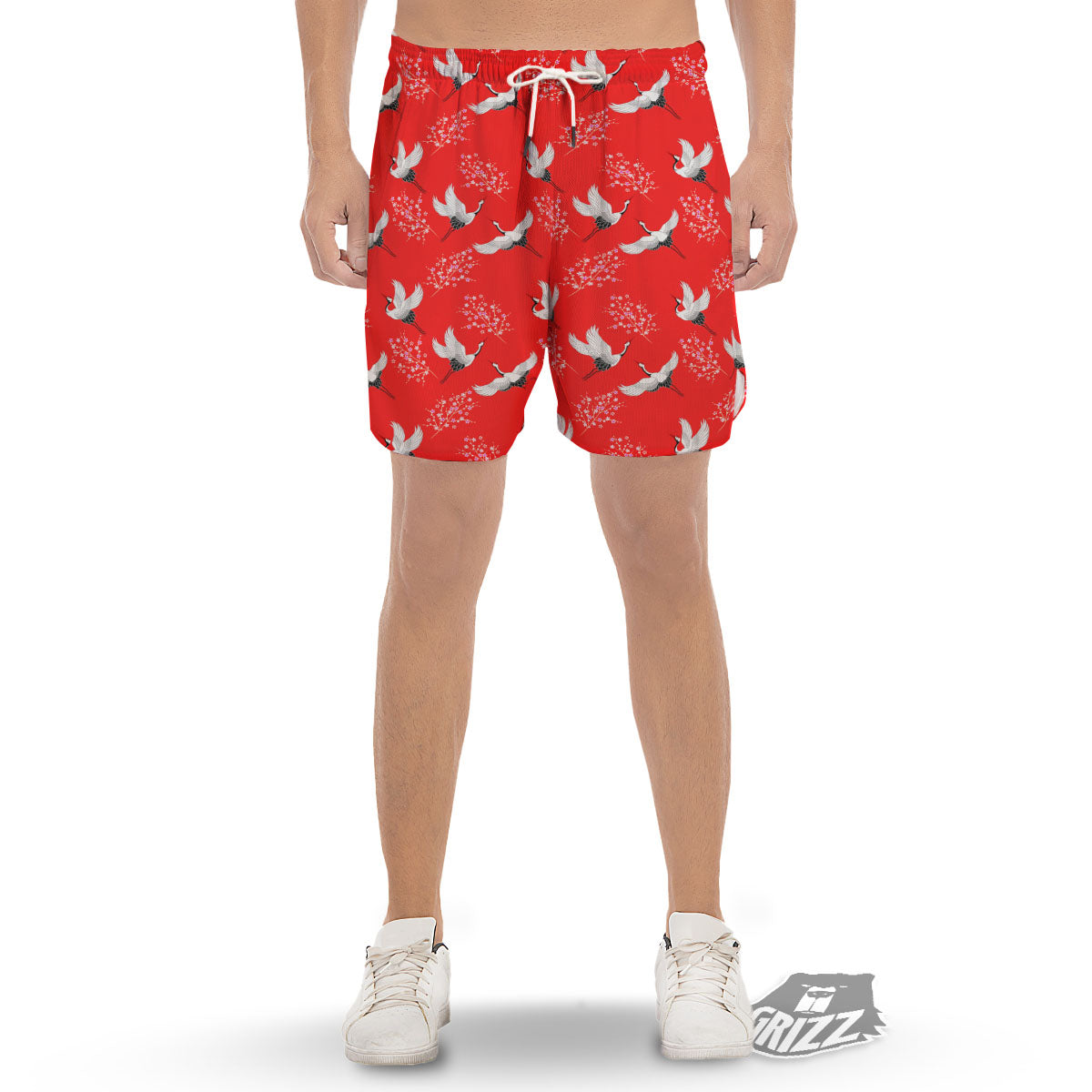 Crane Bird Japanese Print Pattern Men's Gym Shorts-grizzshop