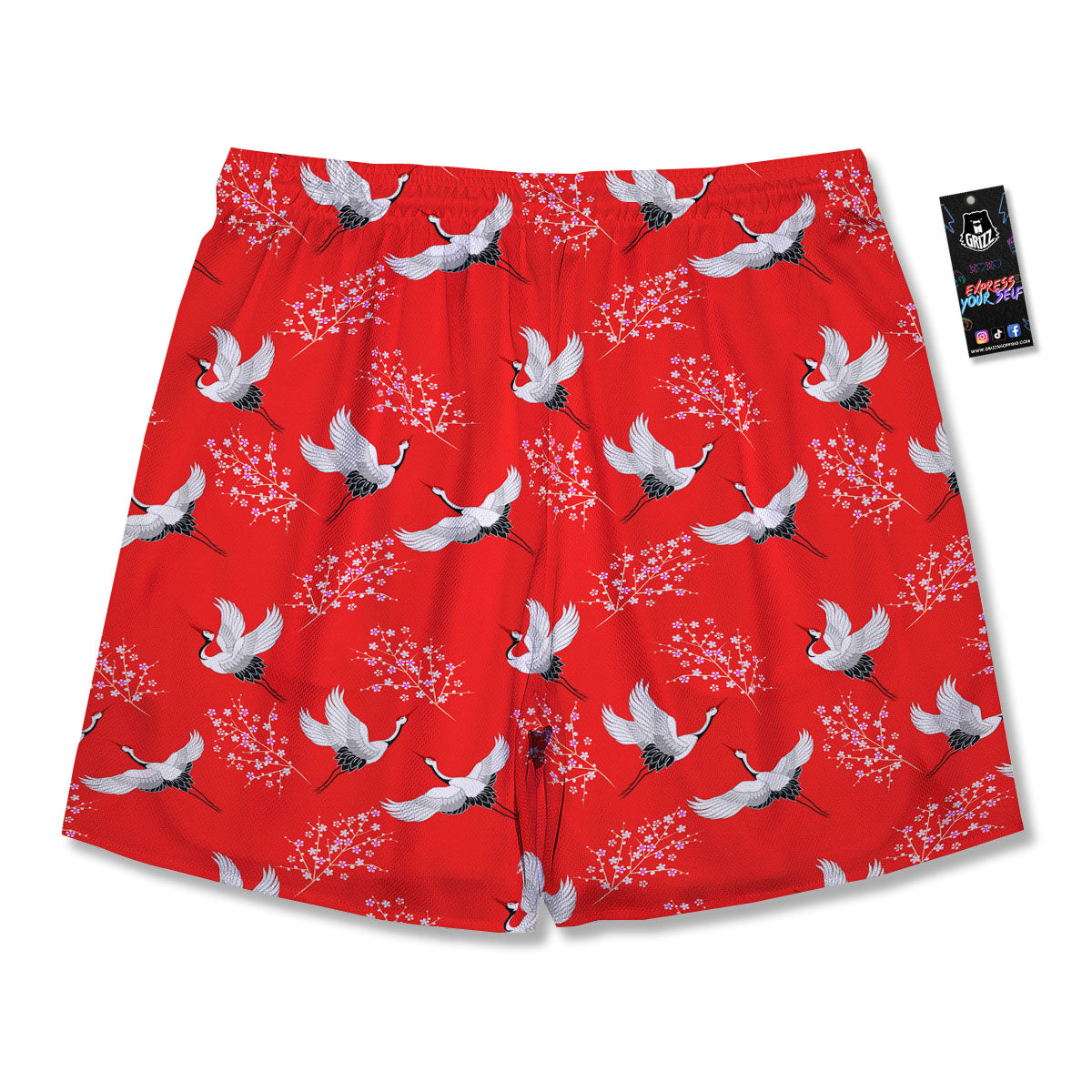 Crane Bird Japanese Print Pattern Men's Running Shorts-grizzshop