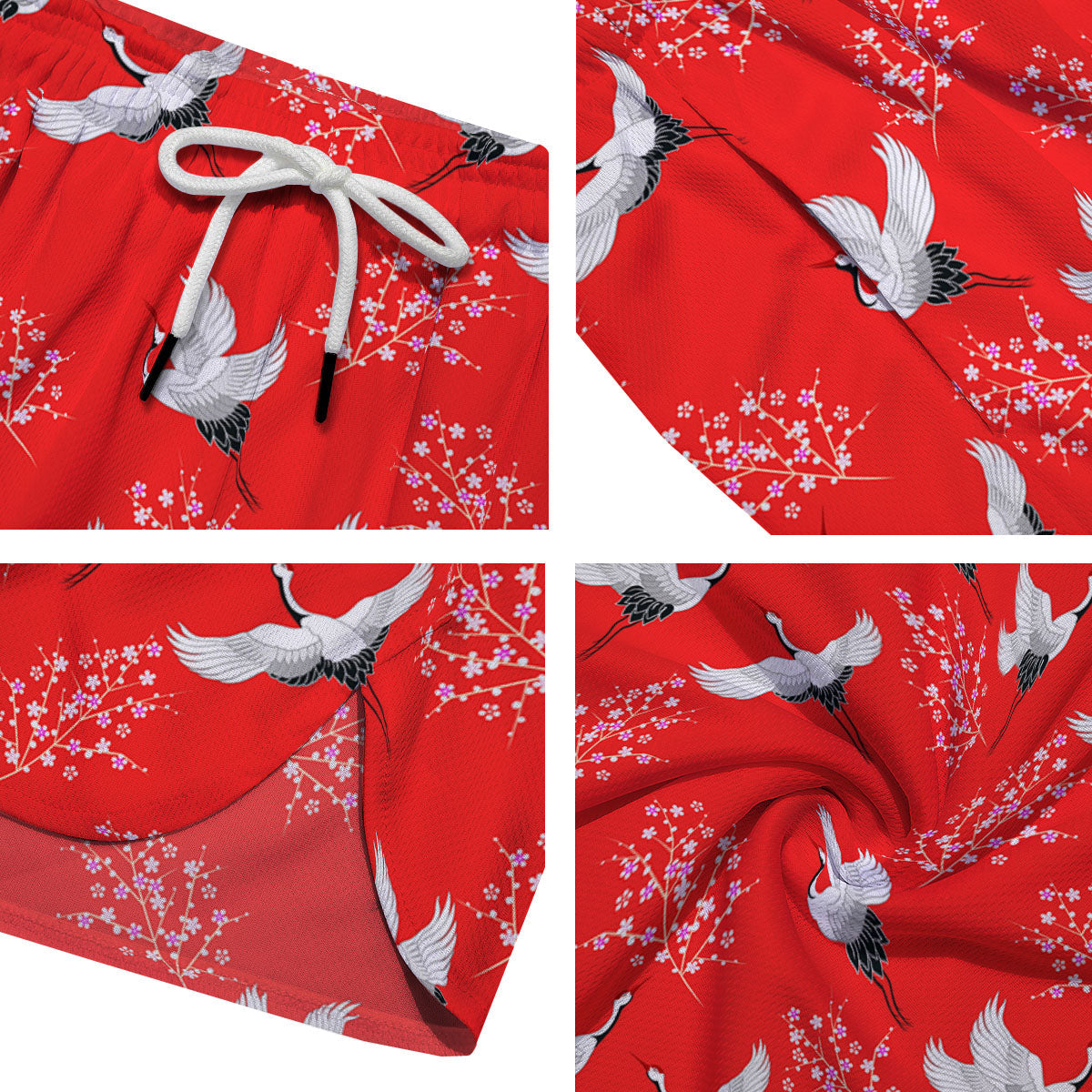 Crane Bird Japanese Print Pattern Men's Running Shorts-grizzshop