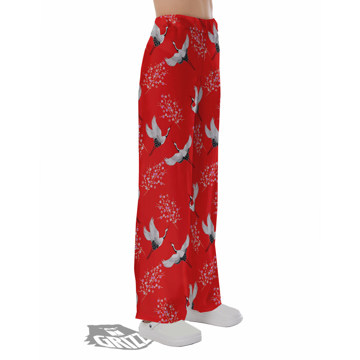 Crane Bird Japanese Print Pattern Pajama Pants-grizzshop