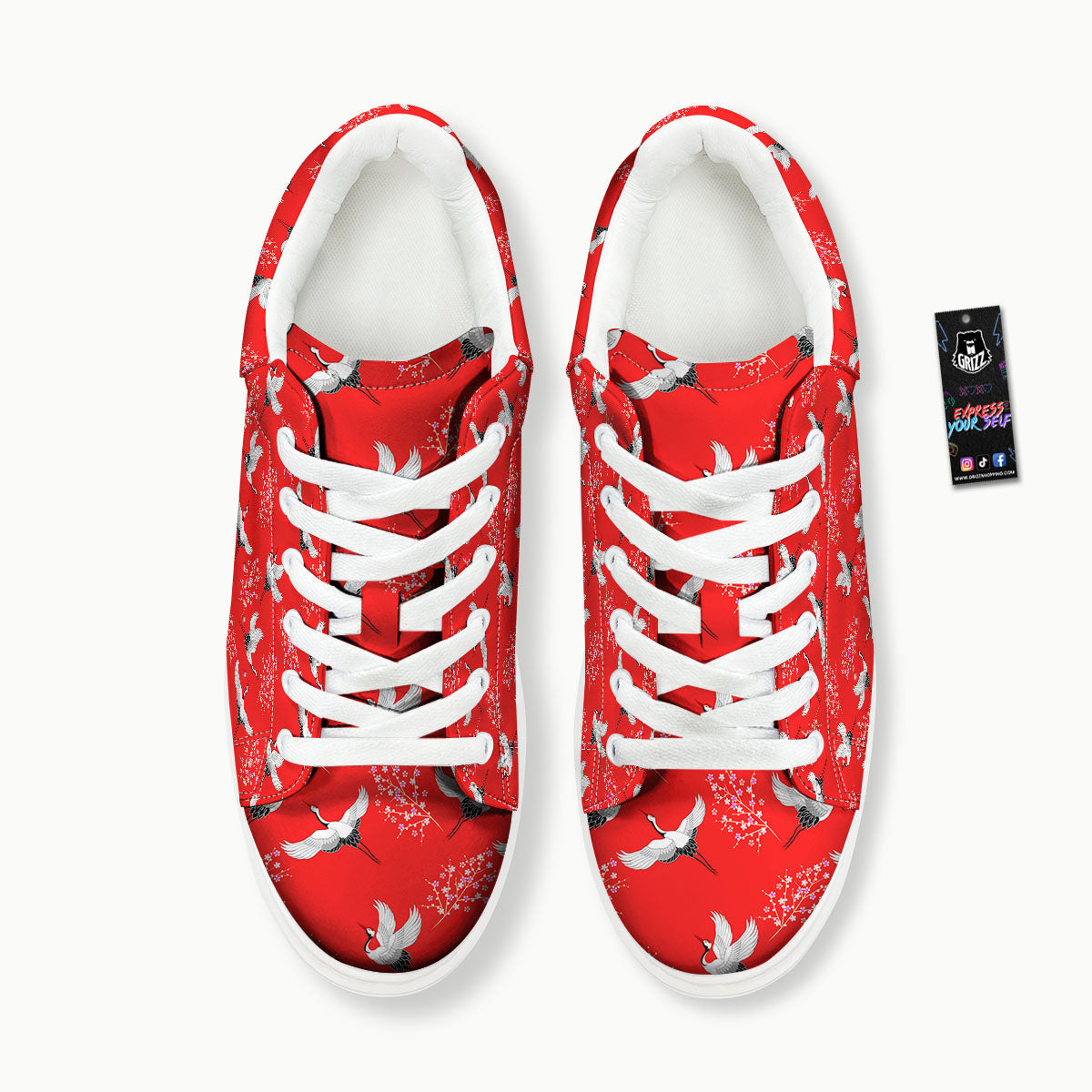 Crane Bird Japanese Print Pattern Platform Shoes-grizzshop