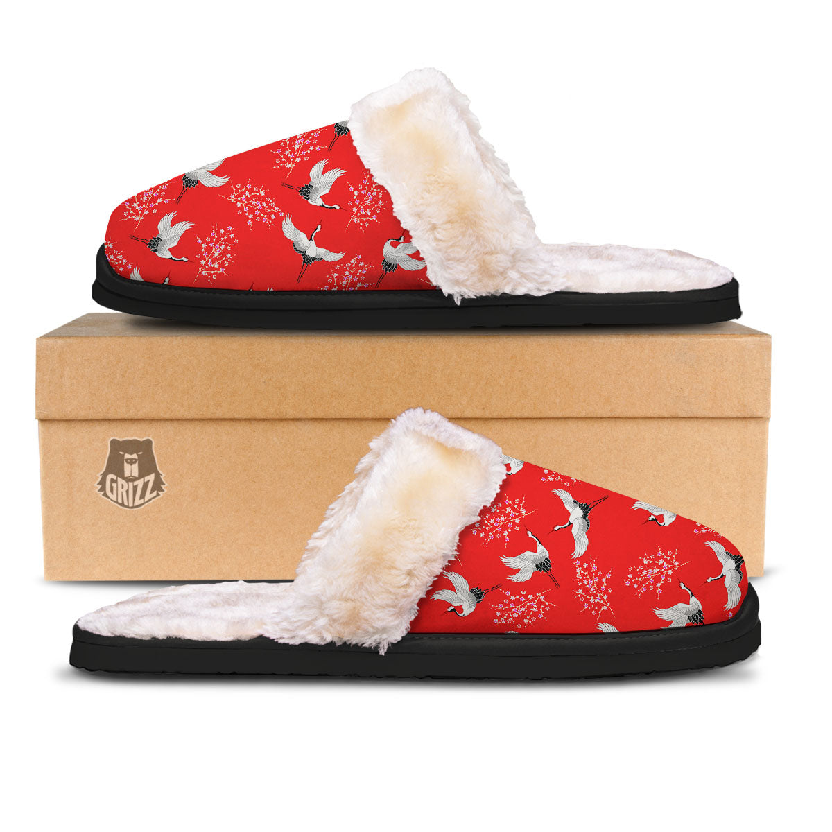 Crane Bird Japanese Print Pattern Slippers-grizzshop