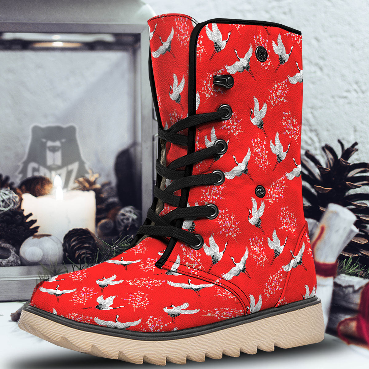 Crane Bird Japanese Print Pattern Snow Boots-grizzshop