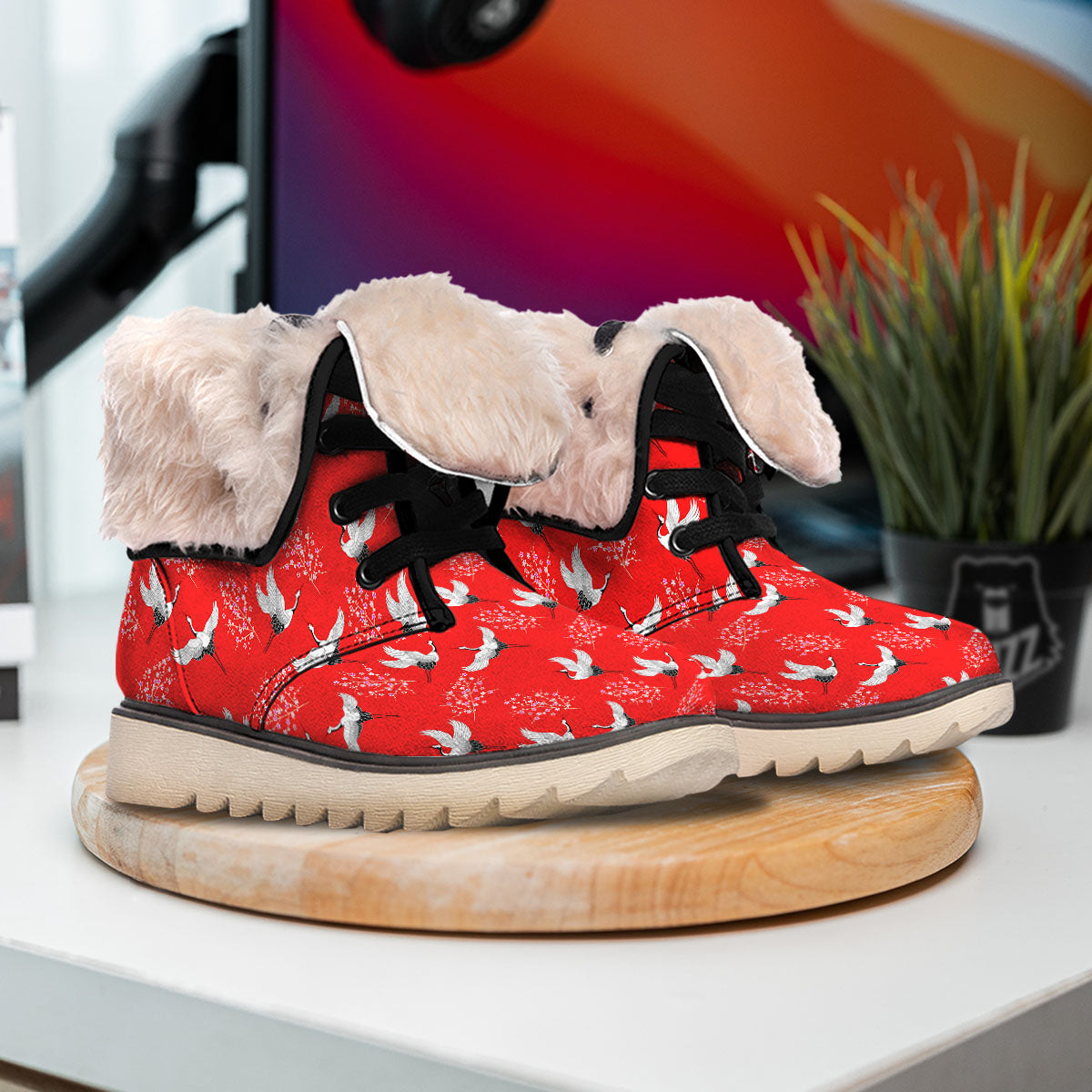 Crane Bird Japanese Print Pattern Snow Boots-grizzshop