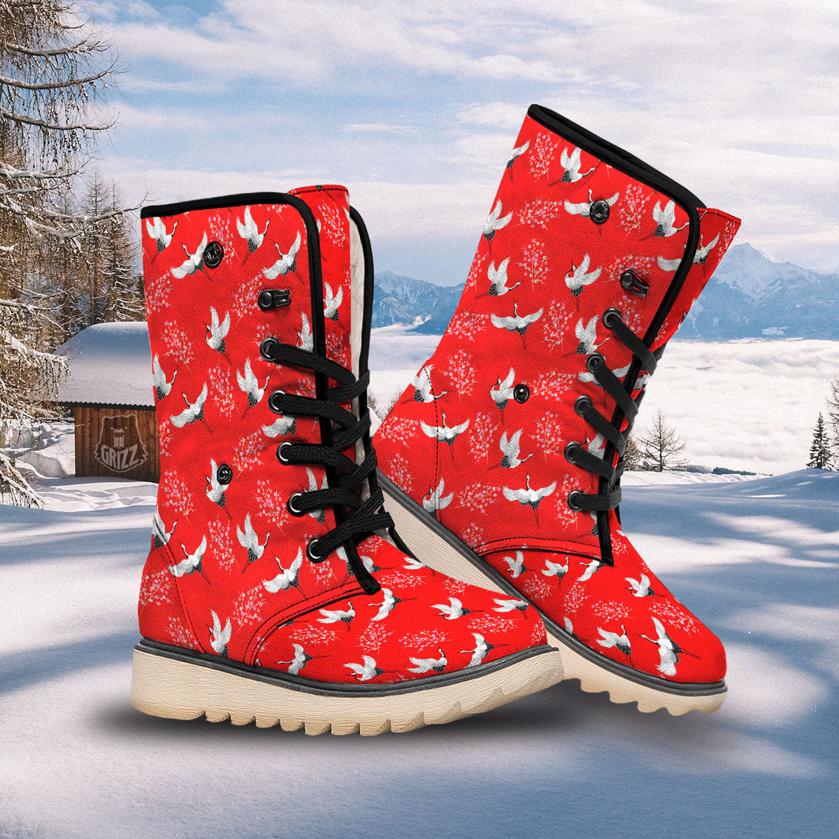 Crane Bird Japanese Print Pattern Snow Boots-grizzshop
