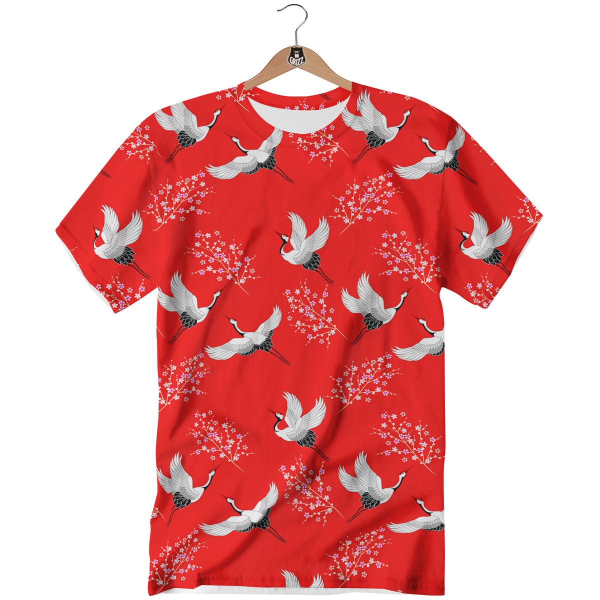 Crane Bird Japanese Print Pattern T-Shirt-grizzshop