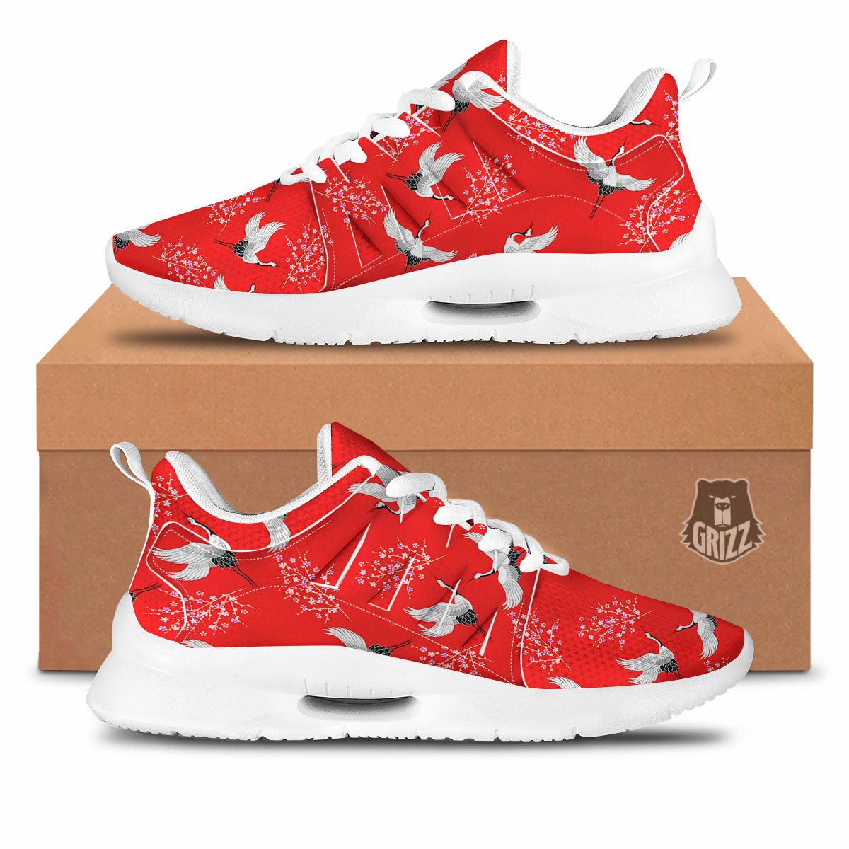 Crane Bird Japanese Print Pattern Tennis Shoes-grizzshop