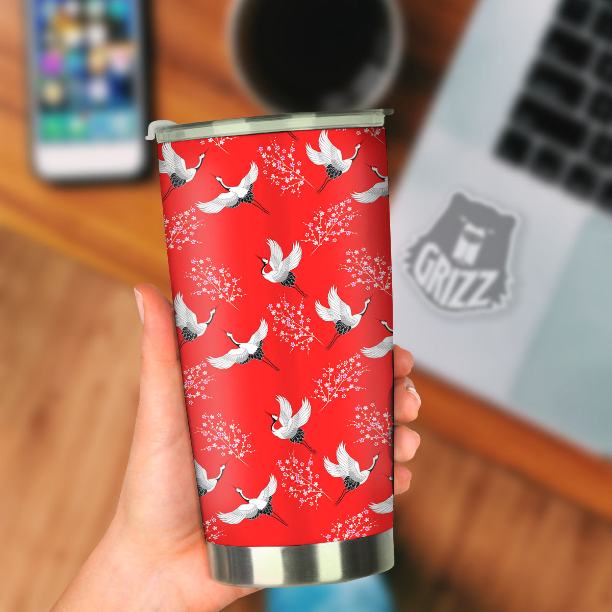 Crane Bird Japanese Print Pattern Tumbler-grizzshop