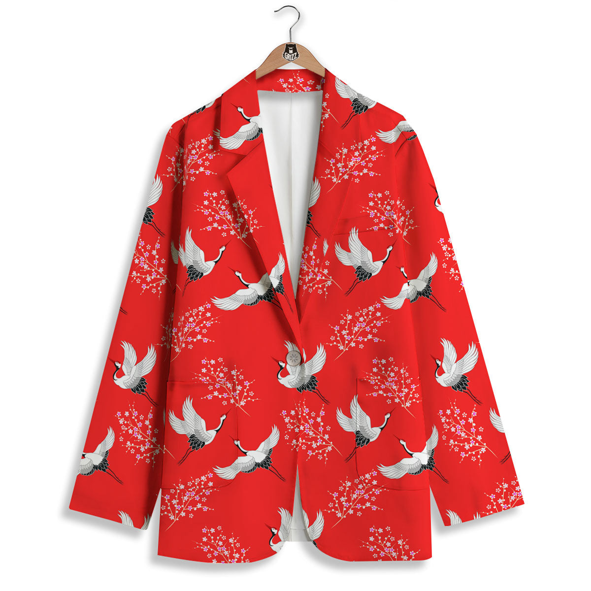 Crane Bird Japanese Print Pattern Women's Blazer-grizzshop