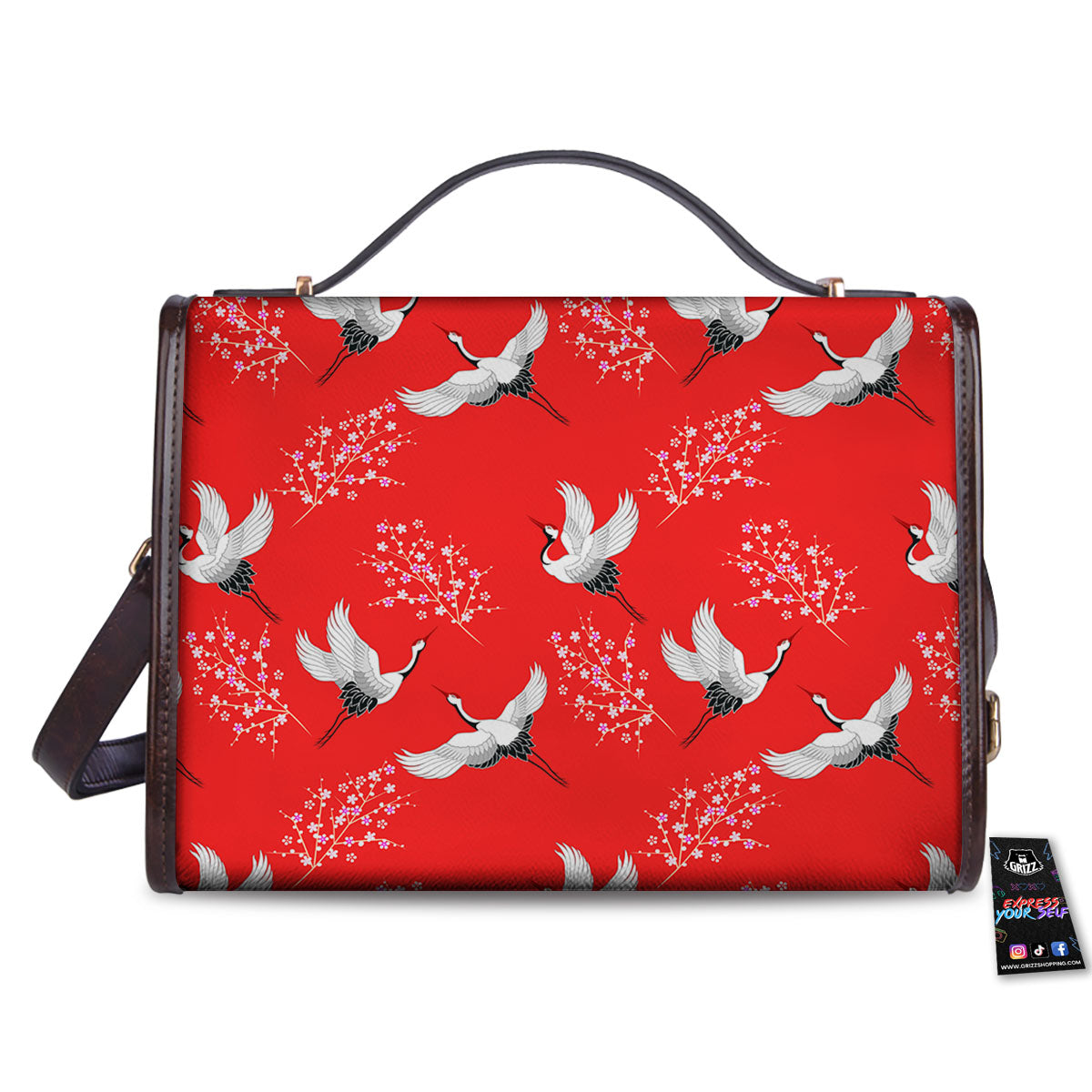 Crane Bird Japanese Print Pattern Women's Satchel Bag-grizzshop