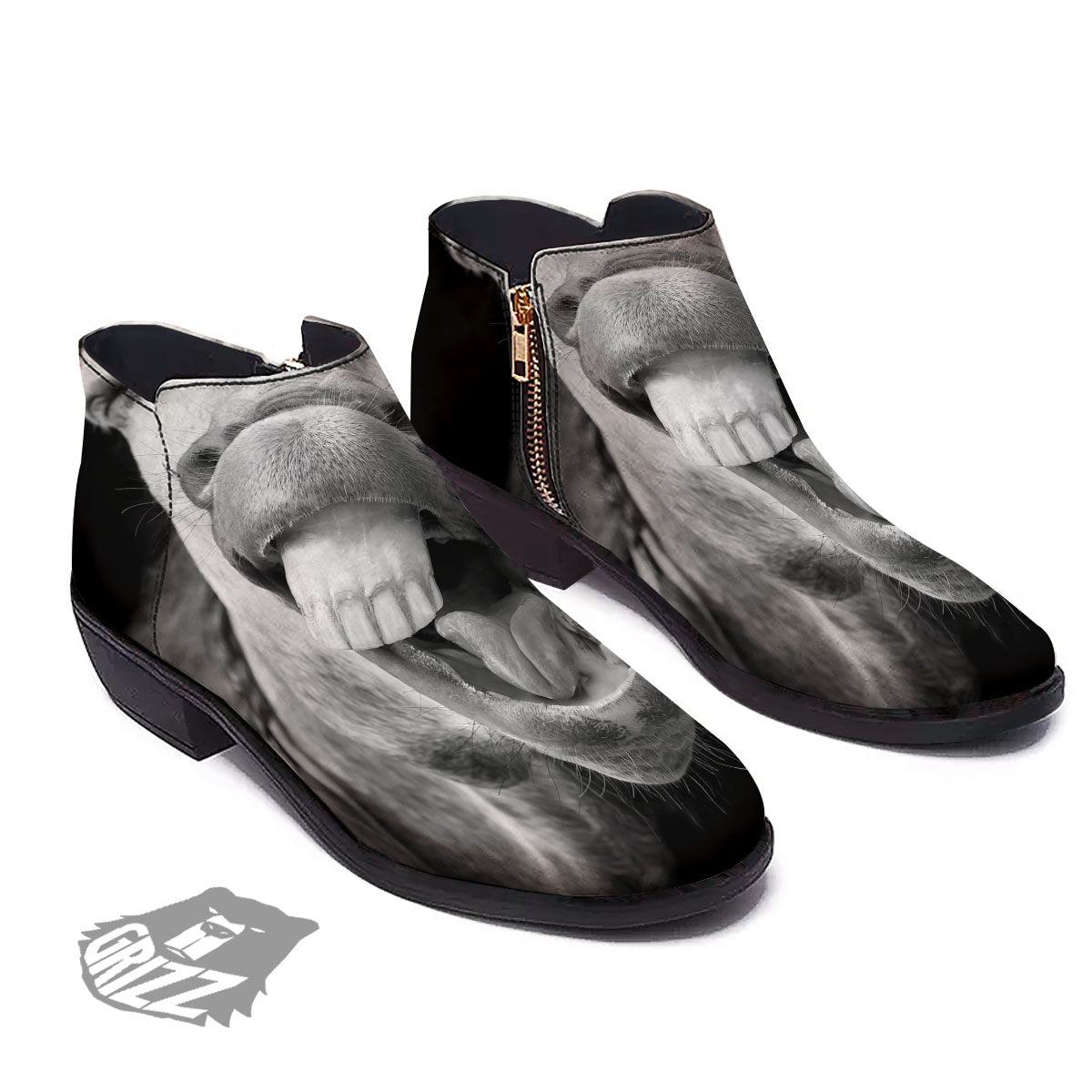 Crazy Donkey White And Black Print Ankle Boots-grizzshop