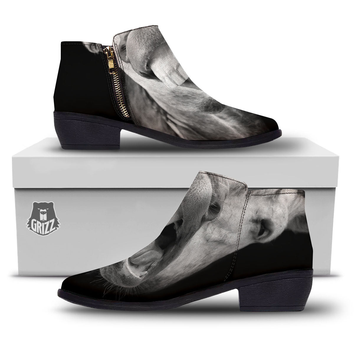 Crazy Donkey White And Black Print Ankle Boots-grizzshop
