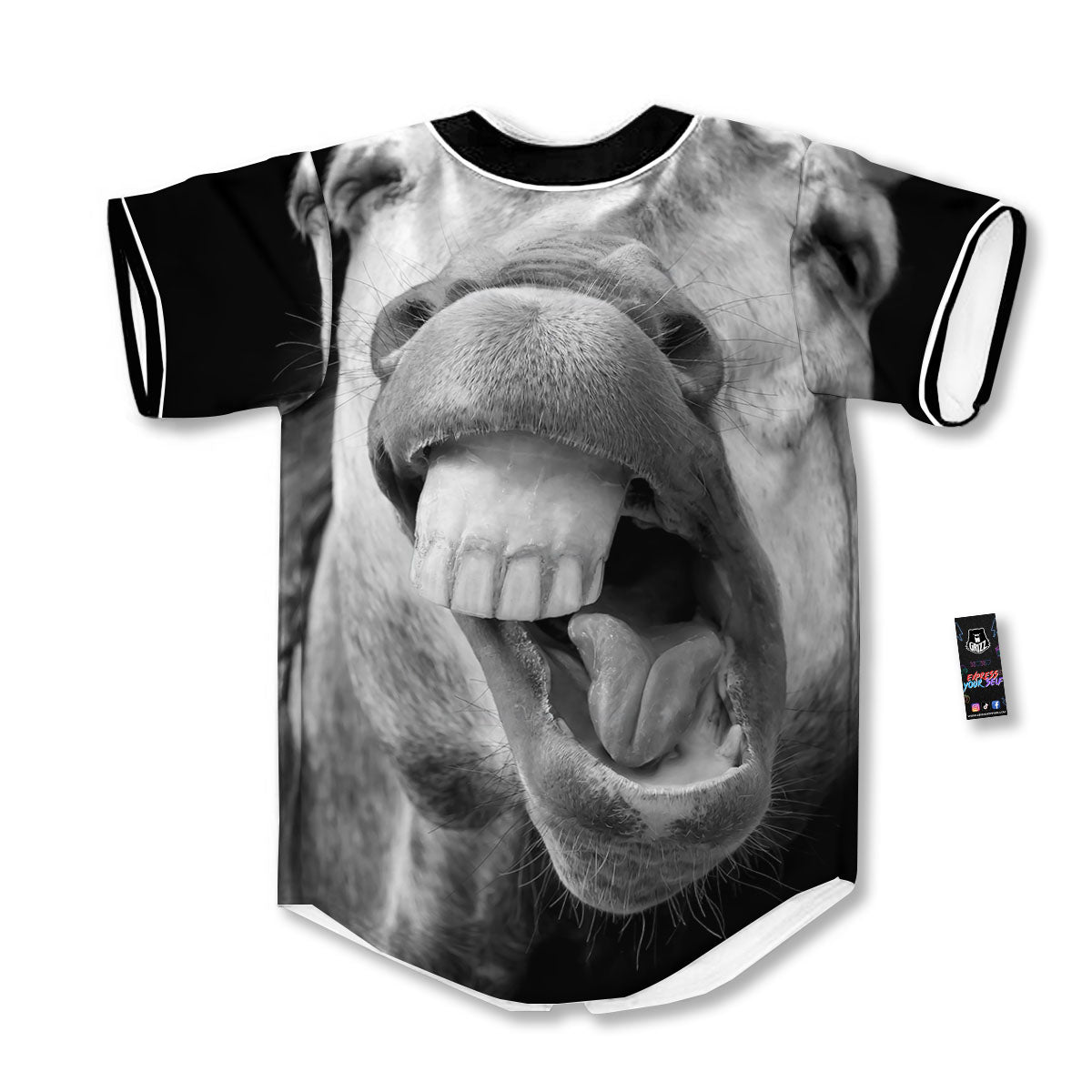 Crazy Donkey White And Black Print Baseball Jersey-grizzshop