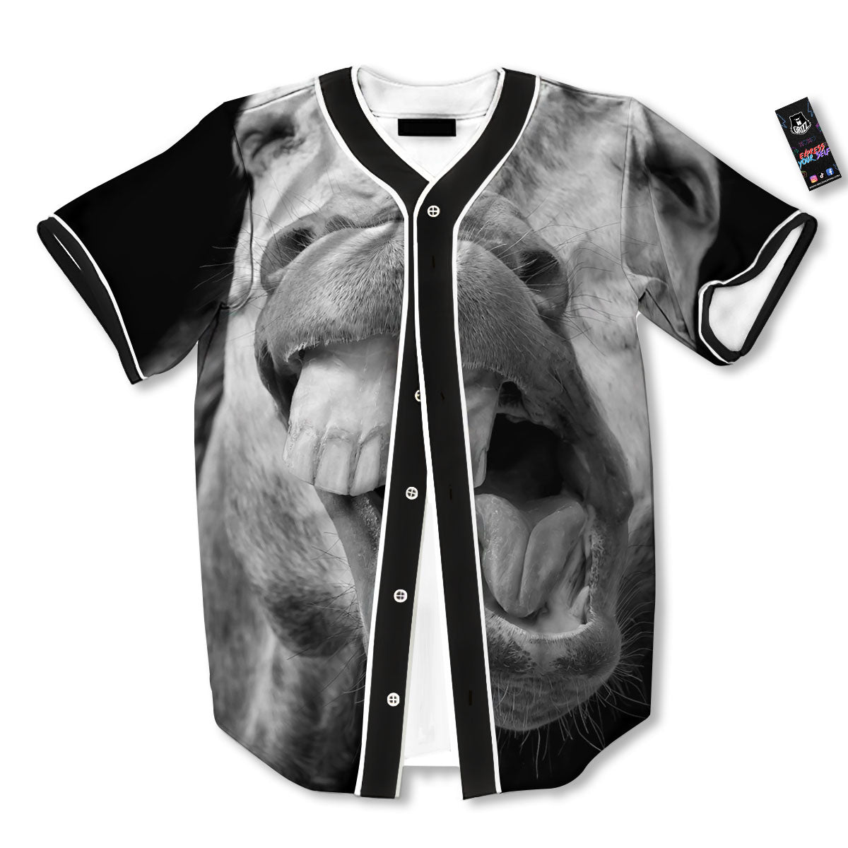 Crazy Donkey White And Black Print Baseball Jersey-grizzshop