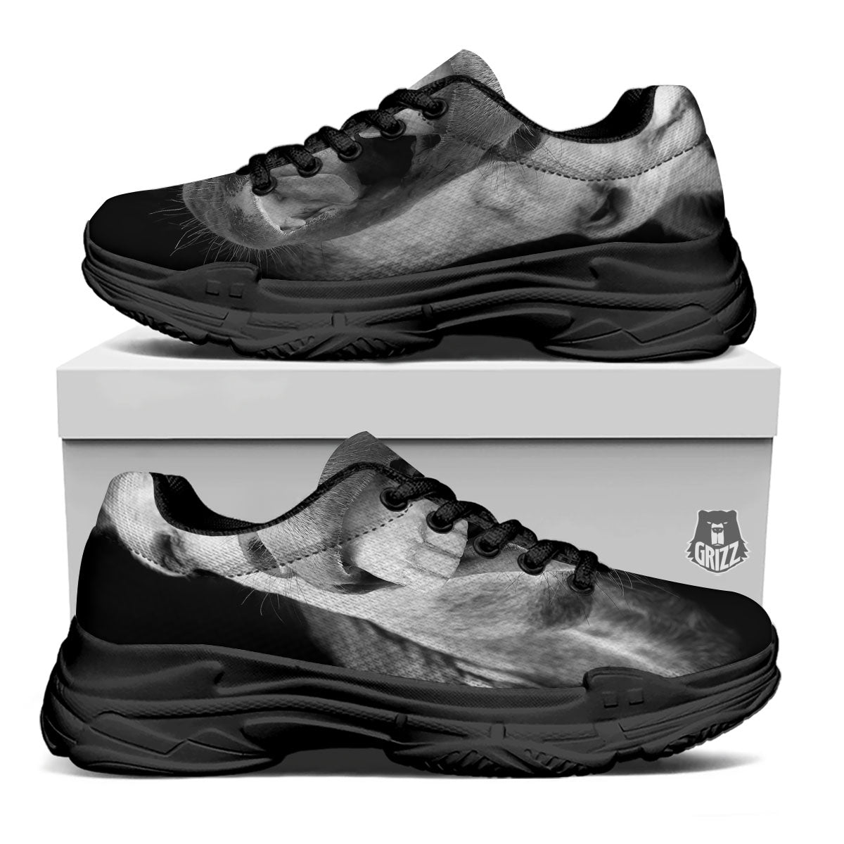 Crazy Donkey White And Black Print Black Chunky Shoes-grizzshop