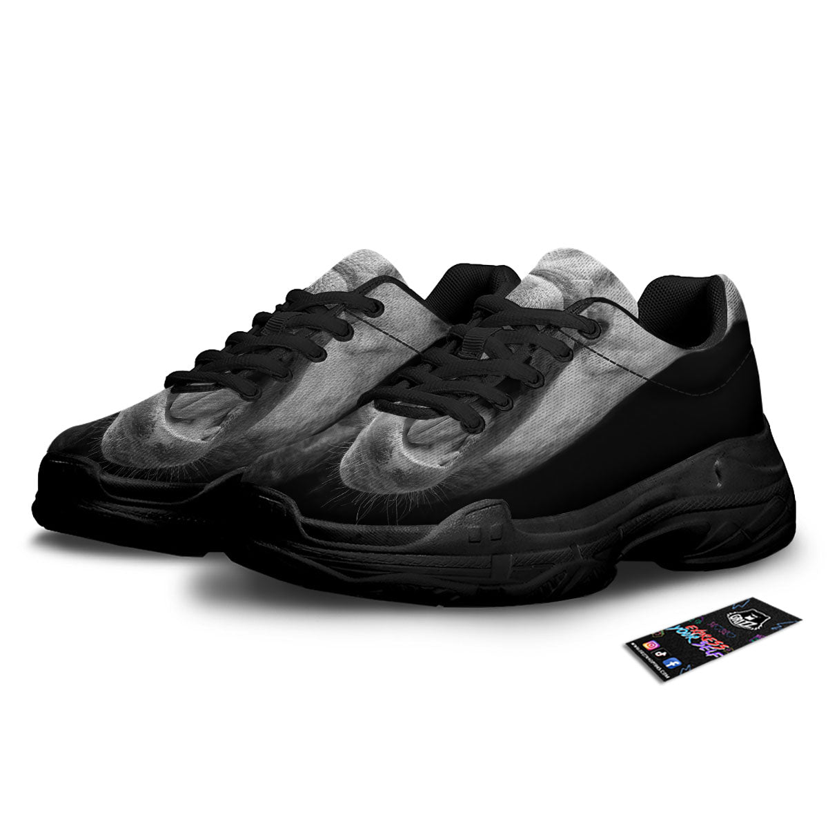 Crazy Donkey White And Black Print Black Chunky Shoes-grizzshop