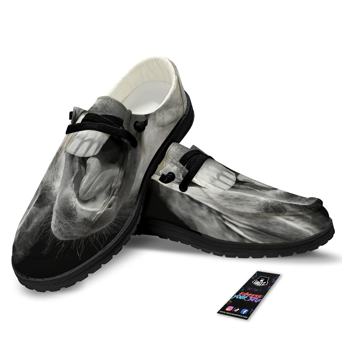 Crazy Donkey White And Black Print Black Loafers-grizzshop