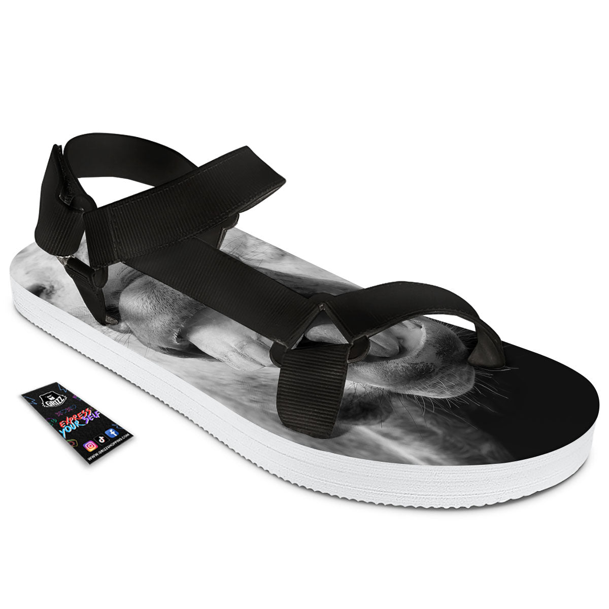 Crazy Donkey White And Black Print Black Open Toe Sandals-grizzshop