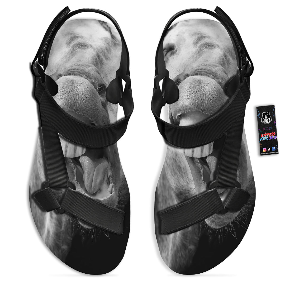 Crazy Donkey White And Black Print Black Open Toe Sandals-grizzshop