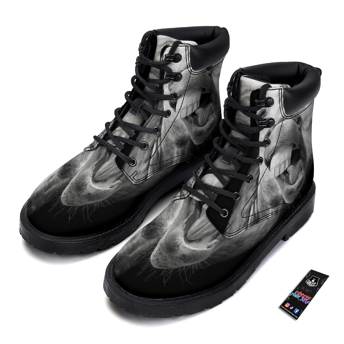 Crazy Donkey White And Black Print Boots-grizzshop