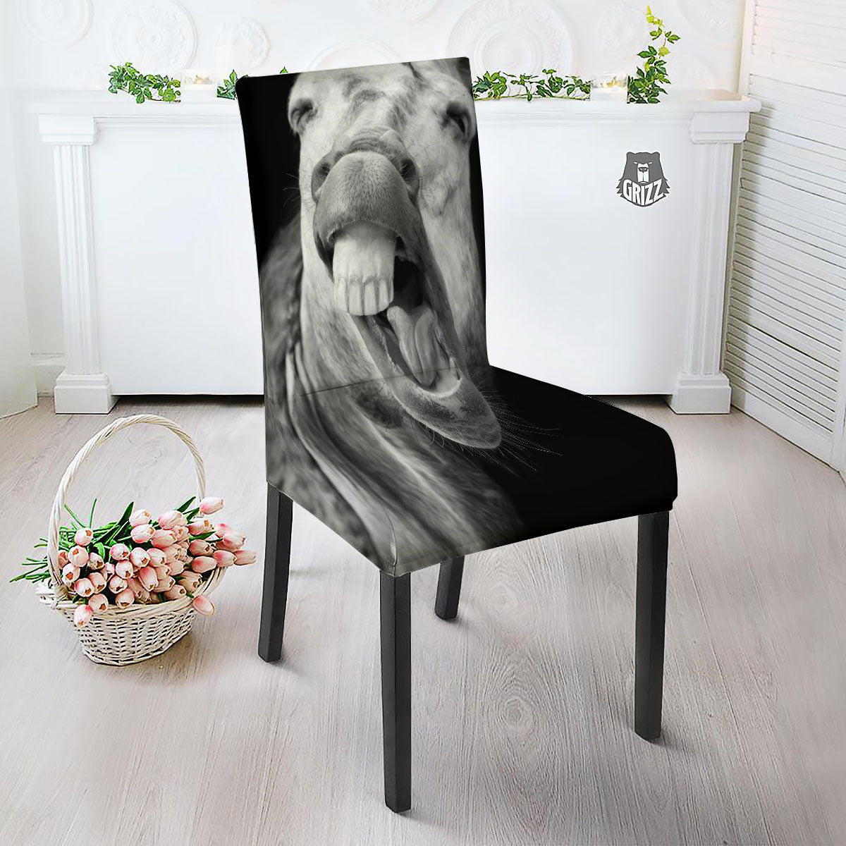 Crazy Donkey White And Black Print Dining Chair Slipcover-grizzshop