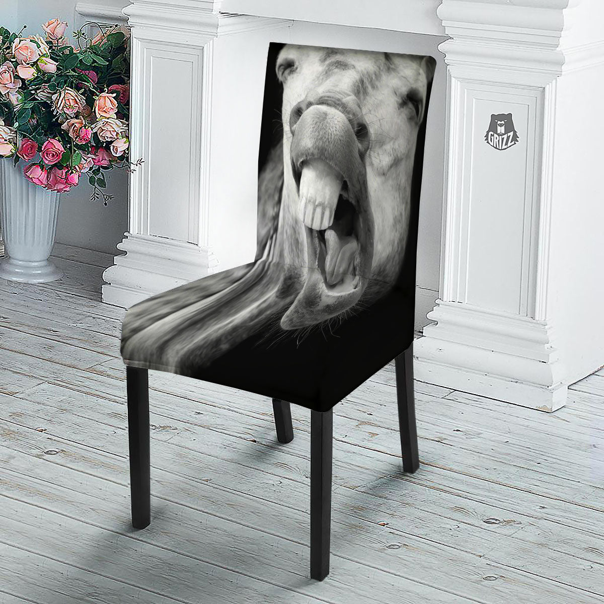 Crazy Donkey White And Black Print Dining Chair Slipcover-grizzshop