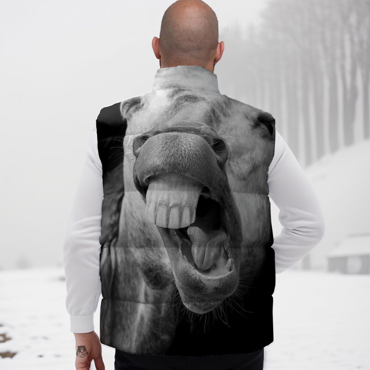 Crazy Donkey White And Black Print Down Vest