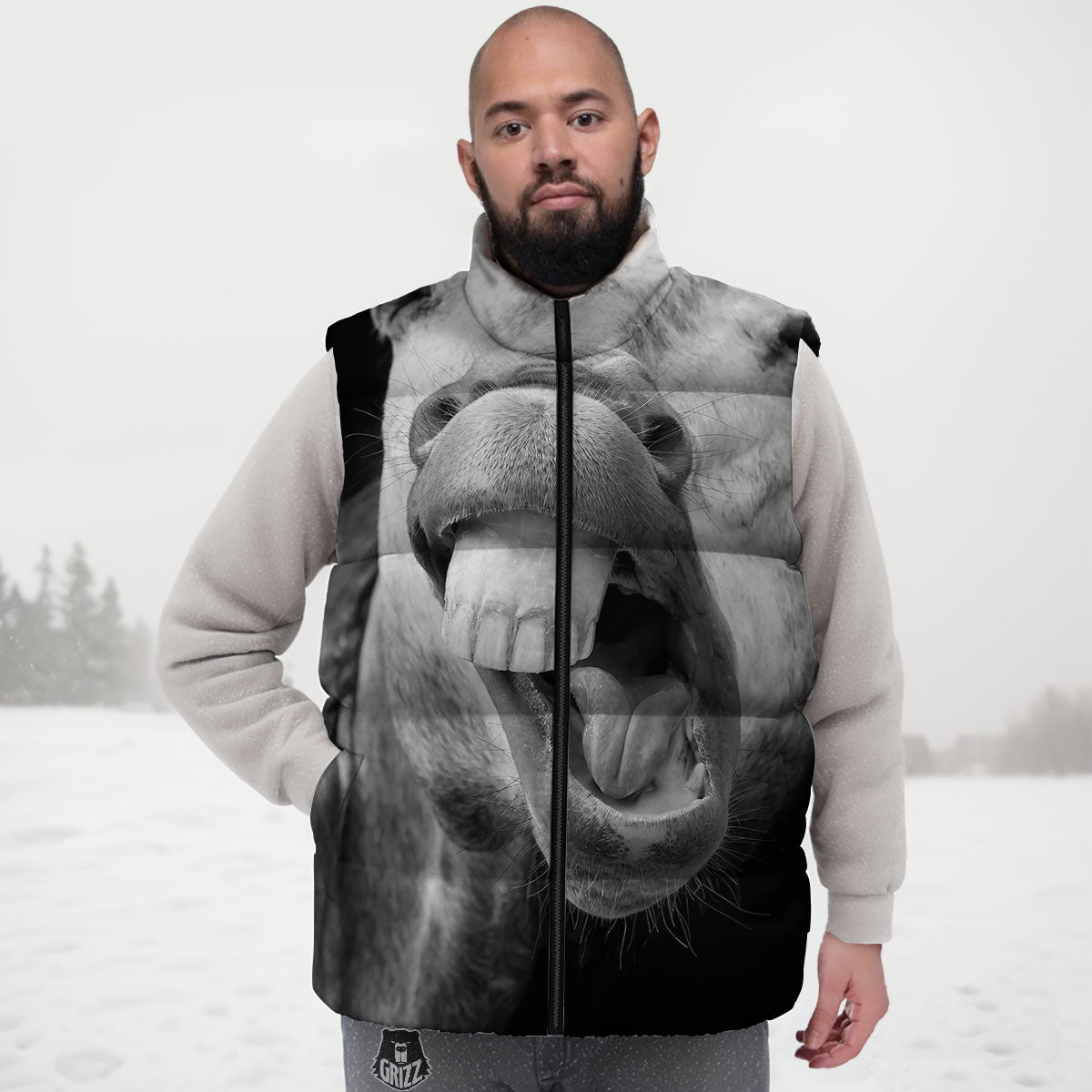 Crazy Donkey White And Black Print Down Vest