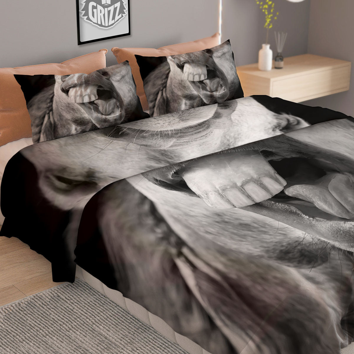 Crazy Donkey White And Black Print Duvet Cover Bedding Set