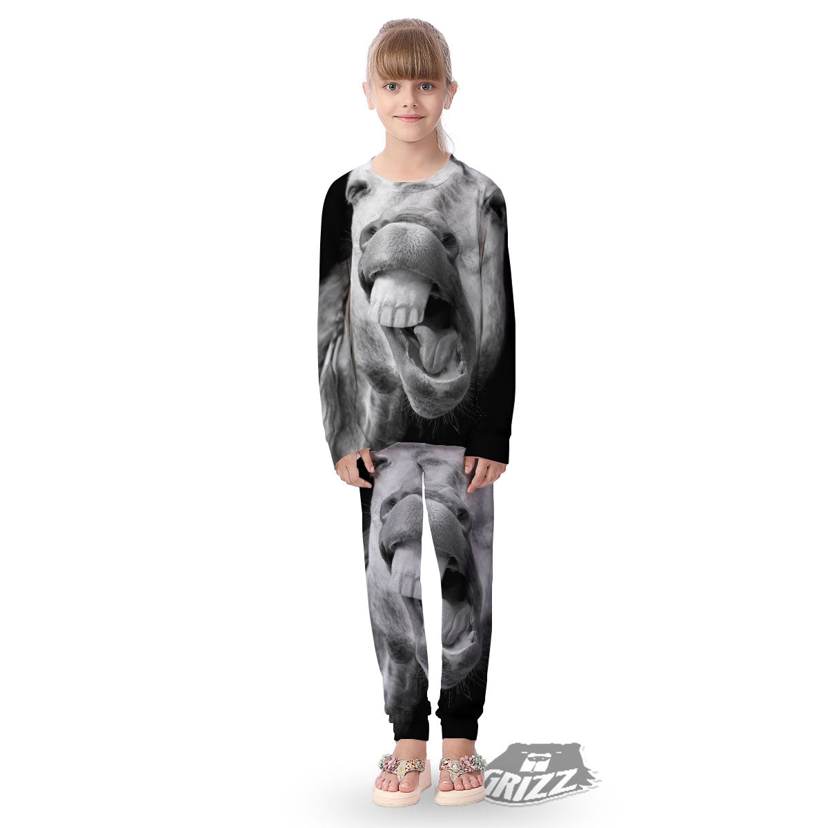 Crazy Donkey White And Black Print Kid's Pajamas-grizzshop