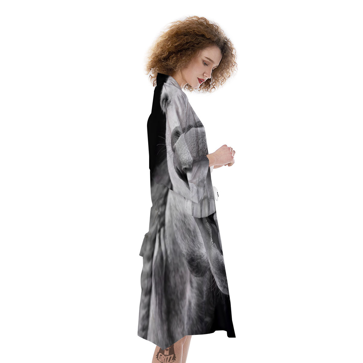 Crazy Donkey White And Black Print Kimono-grizzshop